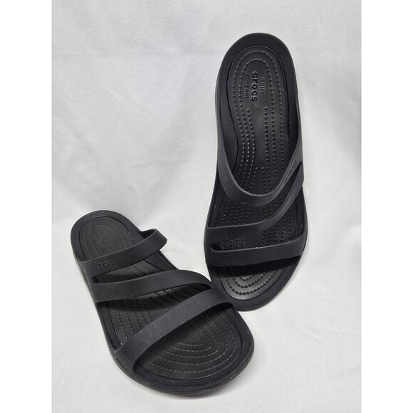 Crocs Swift water Seasonal Sandal Slide Lightweight All Black Size 8 - Picture 13 of 15